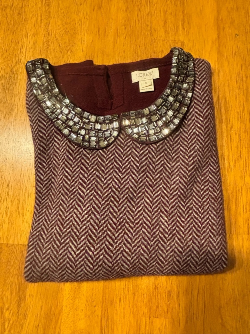 J.Crew Factory Embellished Color Block Peter Pan Collar Sweater - Burgundy